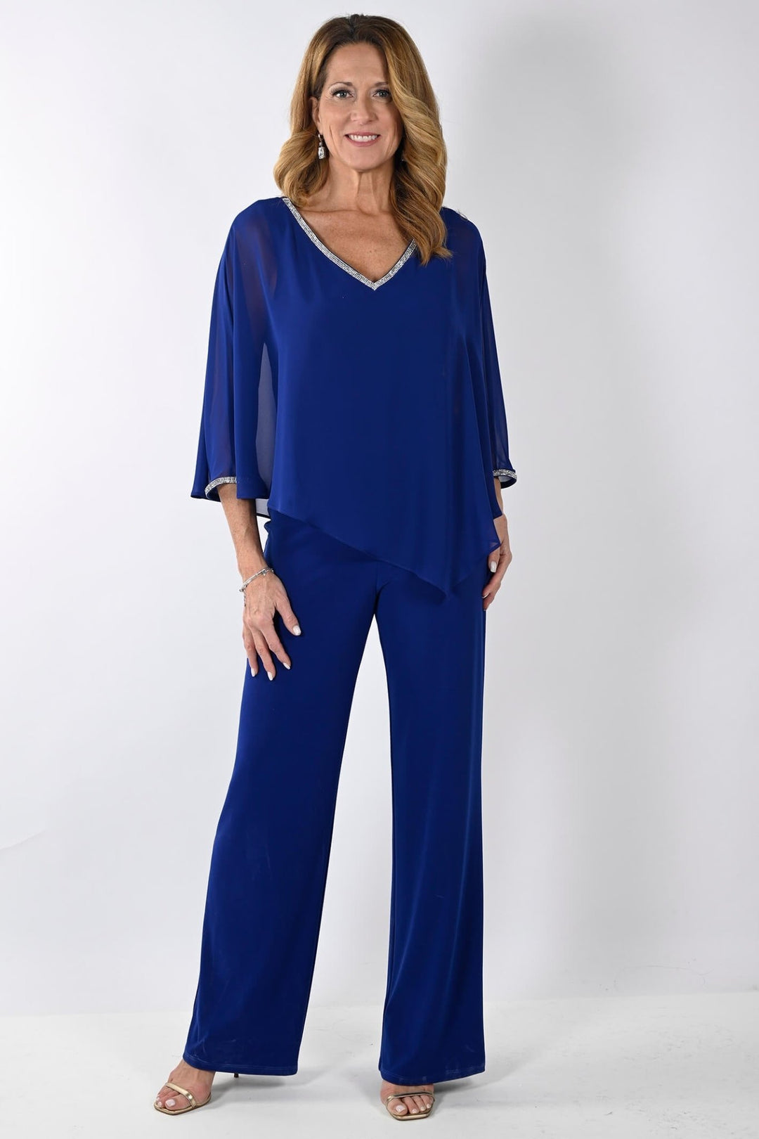 Frank Lyman 239197 Imperial Blue Cape Jumpsuit - Dotique