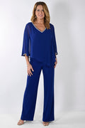 Frank Lyman 239197 Imperial Blue Cape Jumpsuit - Dotique
