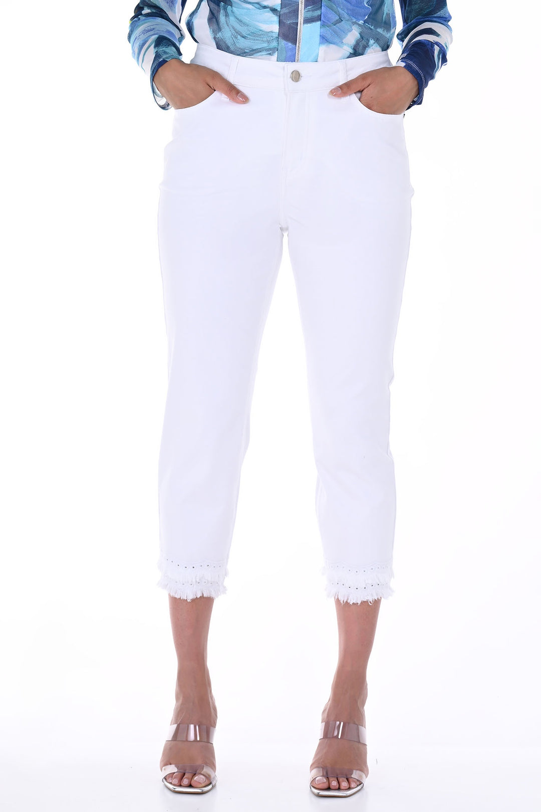 Frank Lyman 246255U White Frayed Hem Cropped Jeans - Dotique
