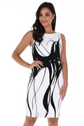 Frank Lyman 246403 White Black Abstract Print Shift Dress - Dotique