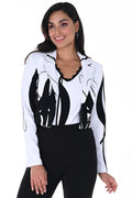 Frank Lyman 246405 White Black Abstract Print Cropped Jacket - Dotique