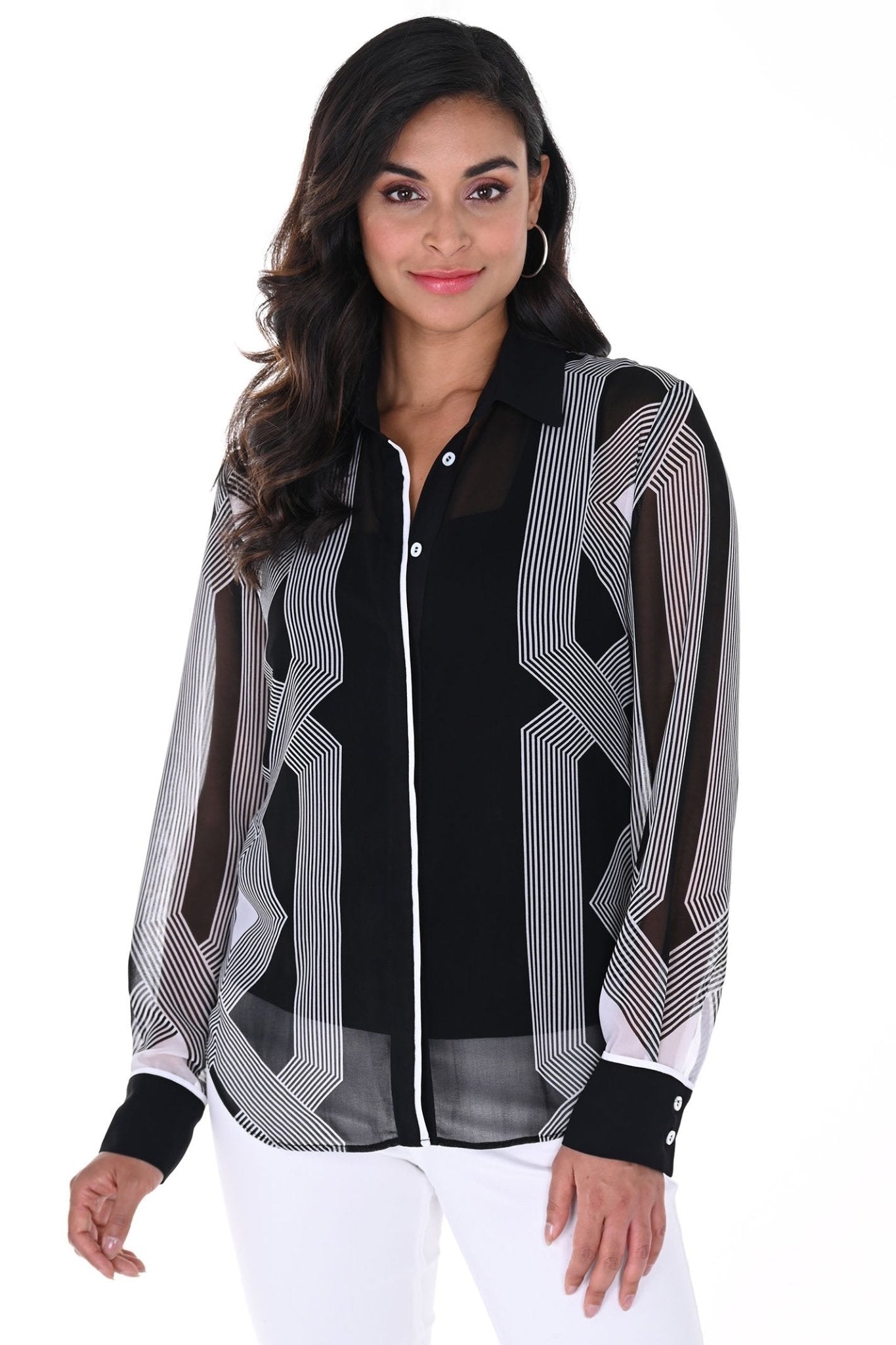 Frank Lyman 246453 Black White Geometric Print Blouse - Dotique
