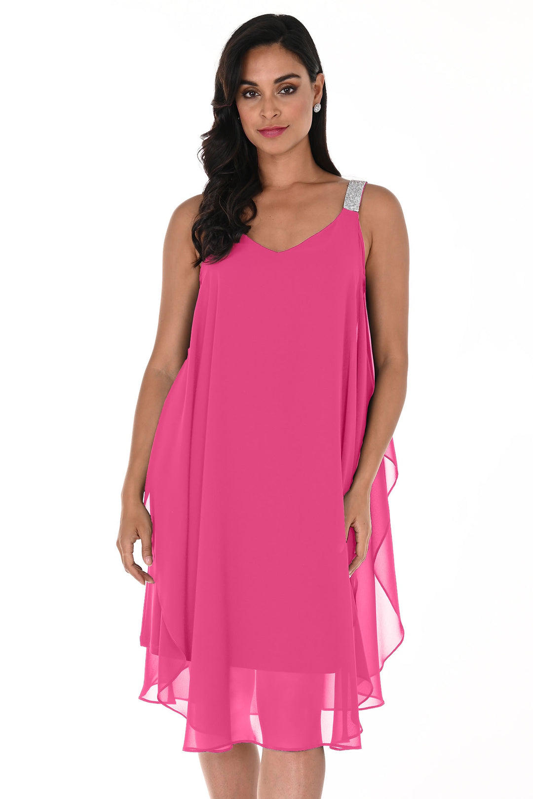 Frank Lyman 248001 Magenta Pink Chiffon Overlay Occasion Dress - Dotique