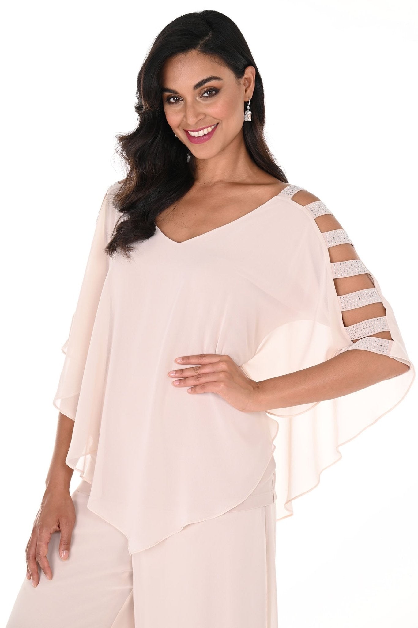 Frank Lyman 248034 Champagne Chiffon Overlay Top - Dotique