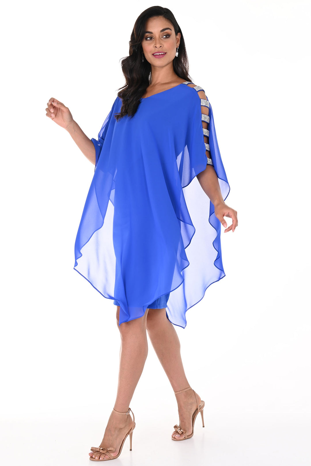 Frank Lyman 248297 Azure Blue Chiffon Overlay Occasion Dress - Dotique