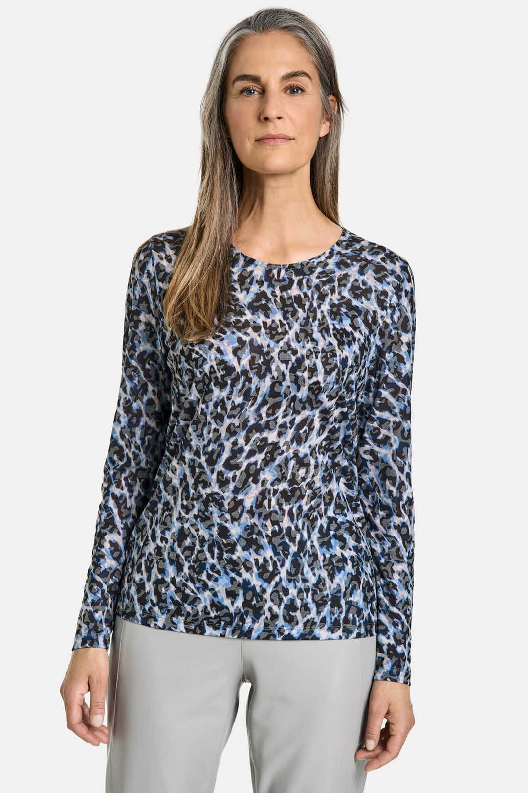 Gerry Weber 170055-44004 Blue Black Leopard Print Long Sleeve Top