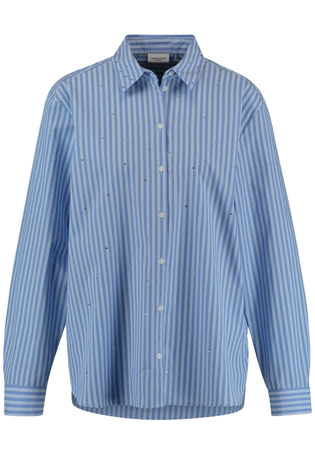 Gerry Weber 260026-66418 Blue Stripe Diamante Detail Shirt - Dotique Chesterfield