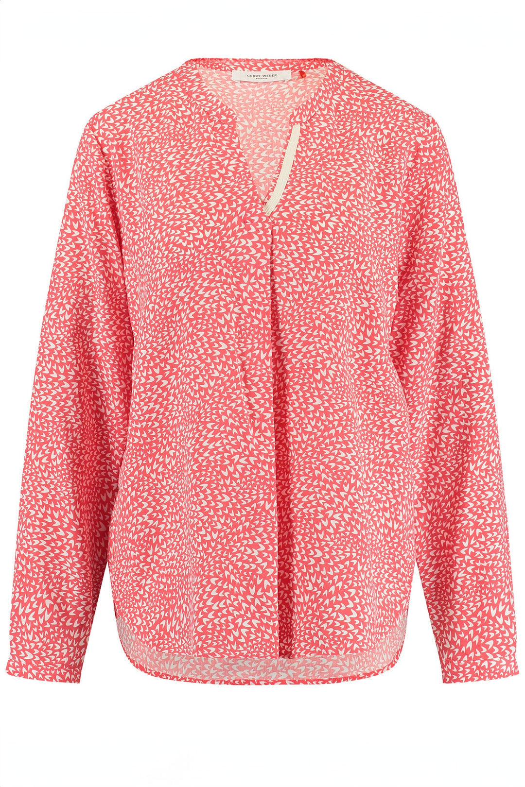 Gerry Weber 965046-66407 Red Coral Print Split Neck Blouse - Dotique Chesterfield