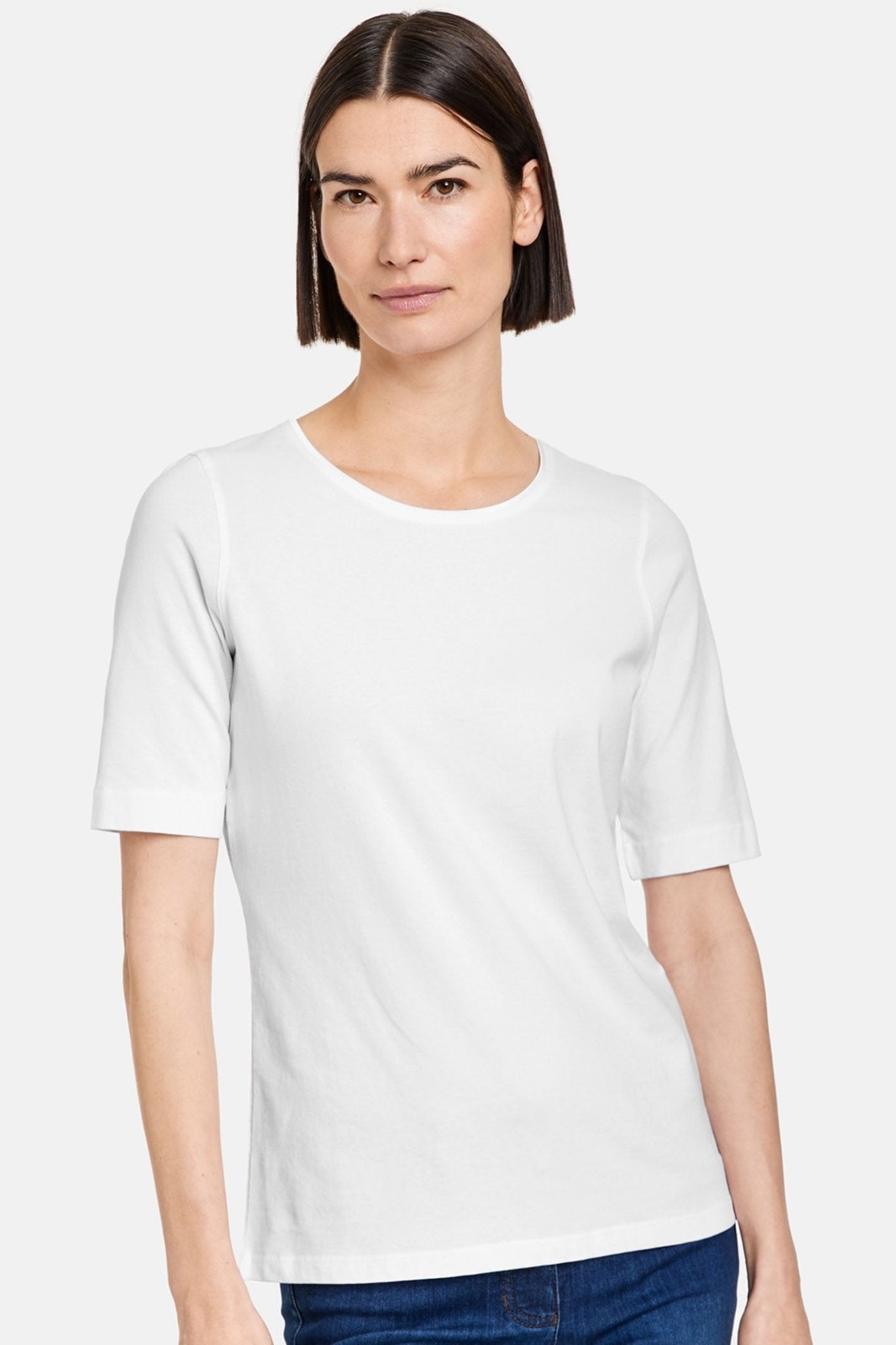 Gerry Weber 977048-44000 White Round Neck T-Shirt - Dotique Chesterfield