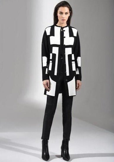 I'cona 67081 Black and White Cardigan Lifestyle Front | Dotique