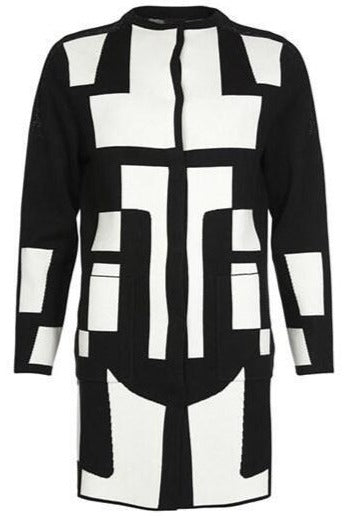 I'cona 67081 Black Geometric Pattern Long Cardigan - Dotique - Icona