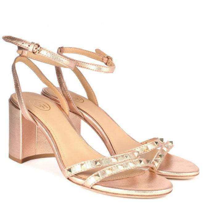 Ash JANIS Rose Gold Leather Studded Heeled Sandals pair