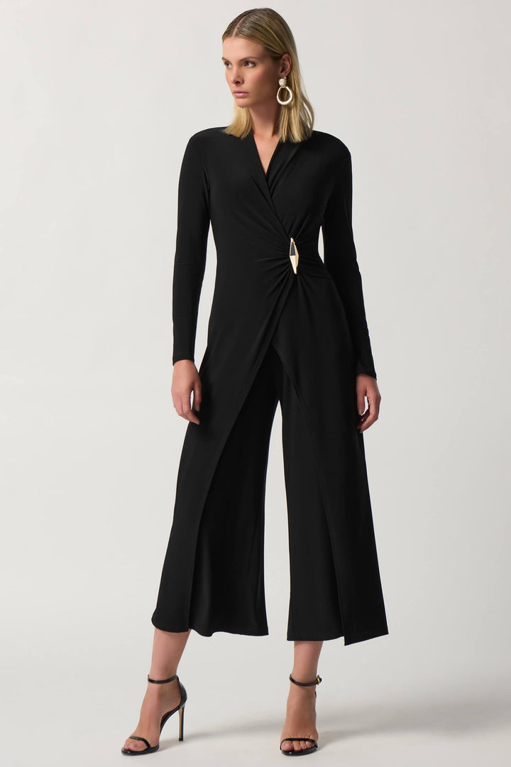 Joseph Ribkoff 233097 Black Wrap Culotte Jumpsuit - Dotique