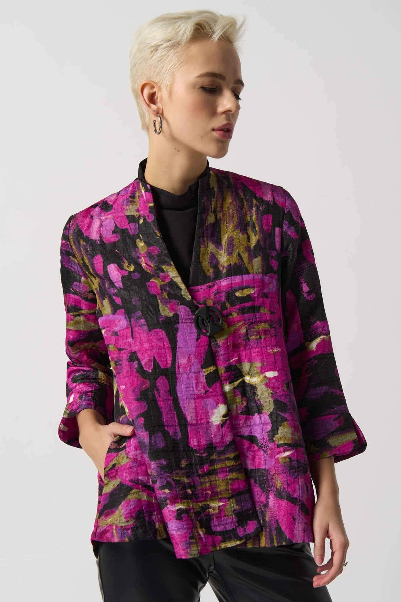 Joseph Ribkoff 233192 Fuchsia Pink Multi Print Jacket - Dotique Chesterfield