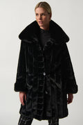Joseph Ribkoff 233900 Reversible Faux Fur Black Coat - Dotique