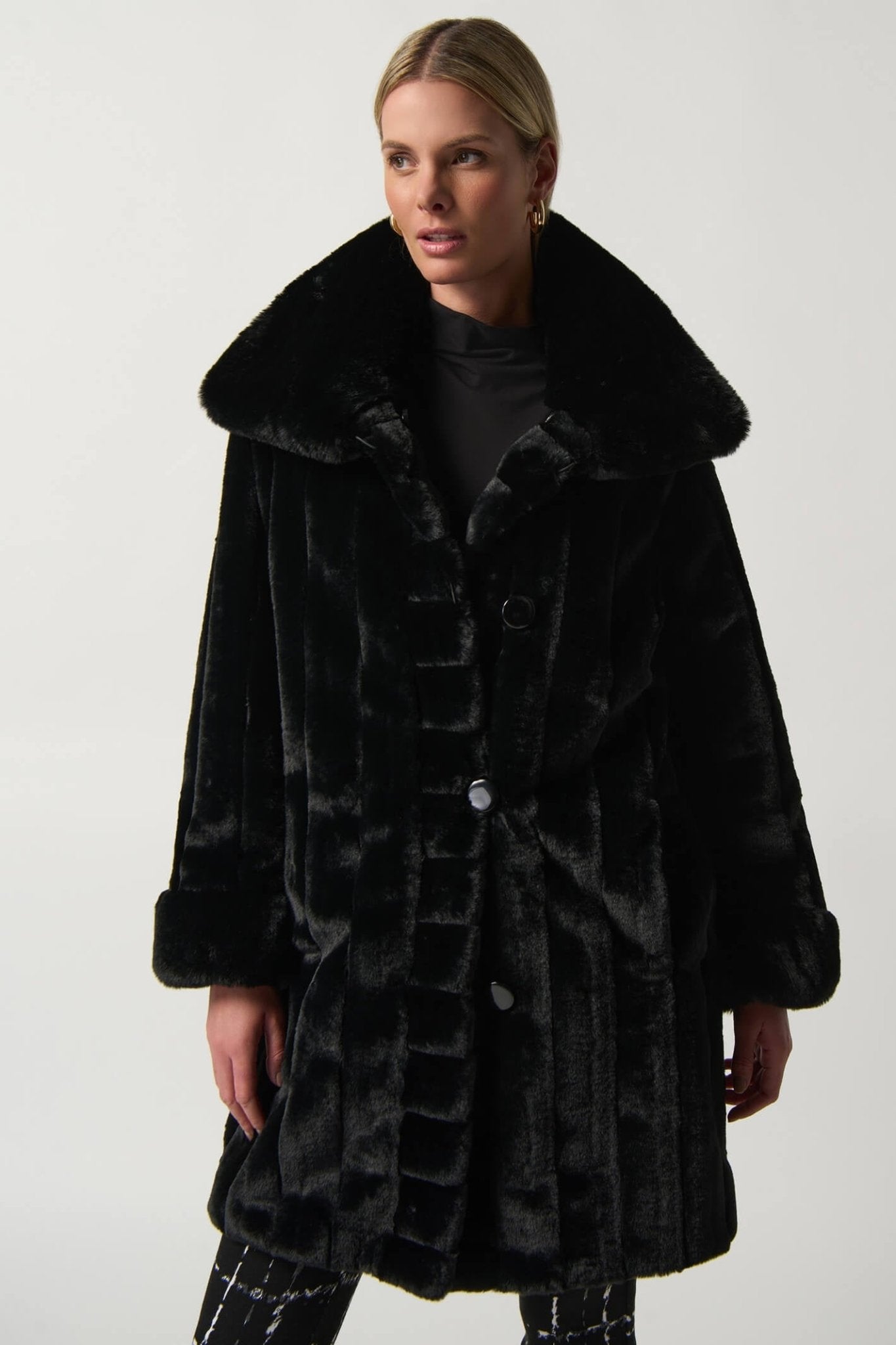 Joseph Ribkoff 233900 Reversible Faux Fur Black Coat - Dotique