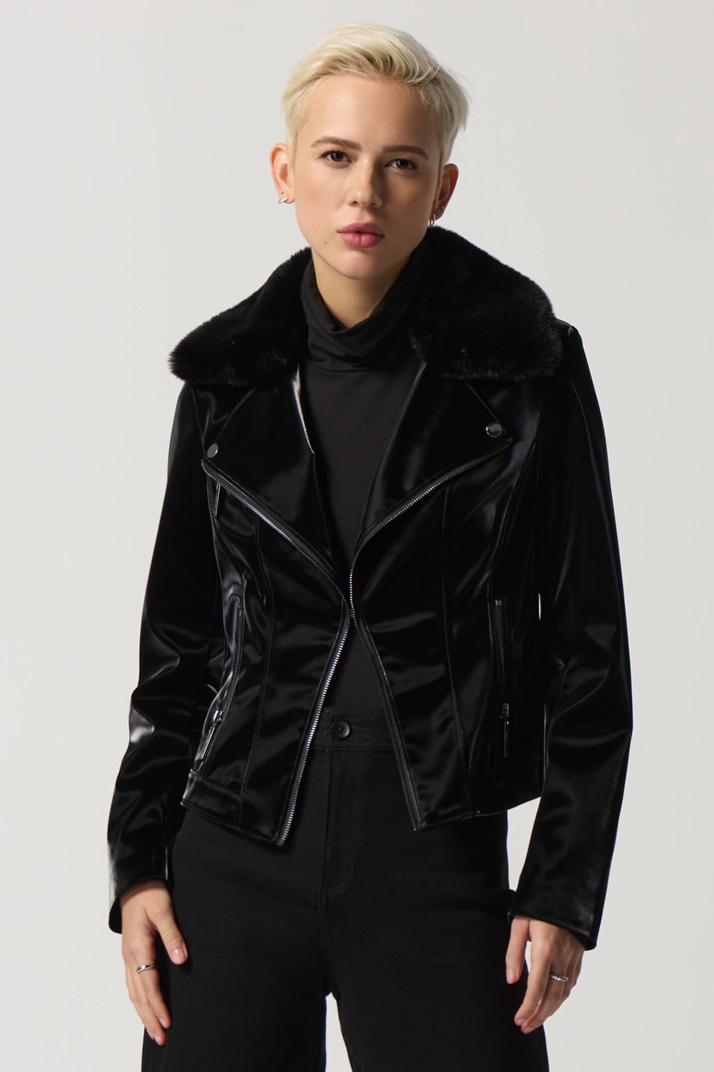 Faux leather moto jacket hotsell with faux fur trim