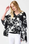 Joseph Ribkoff 241170 Black White Floral Print Georgette Poncho & Camisole - Dotique Chesterfield