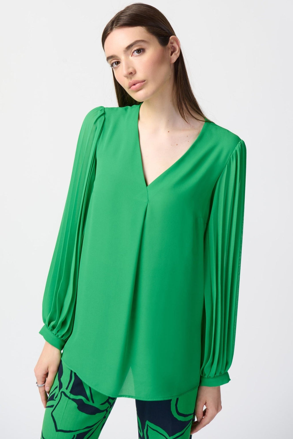 Joseph Ribkoff 241173 Island Green Georgette Pleated Chiffon Sleeves Top - Dotique Chestefield