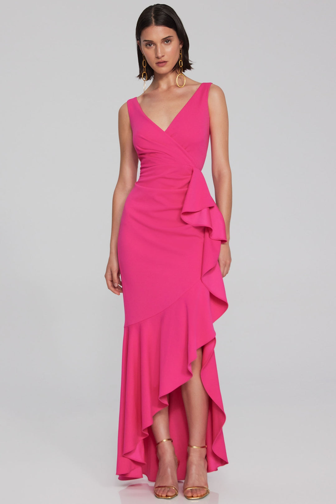 Joseph Ribkoff 241700 Shocking Pink Wrap Style Ruffle Hem Hi-Lo Dress - Dotique Chesterfield