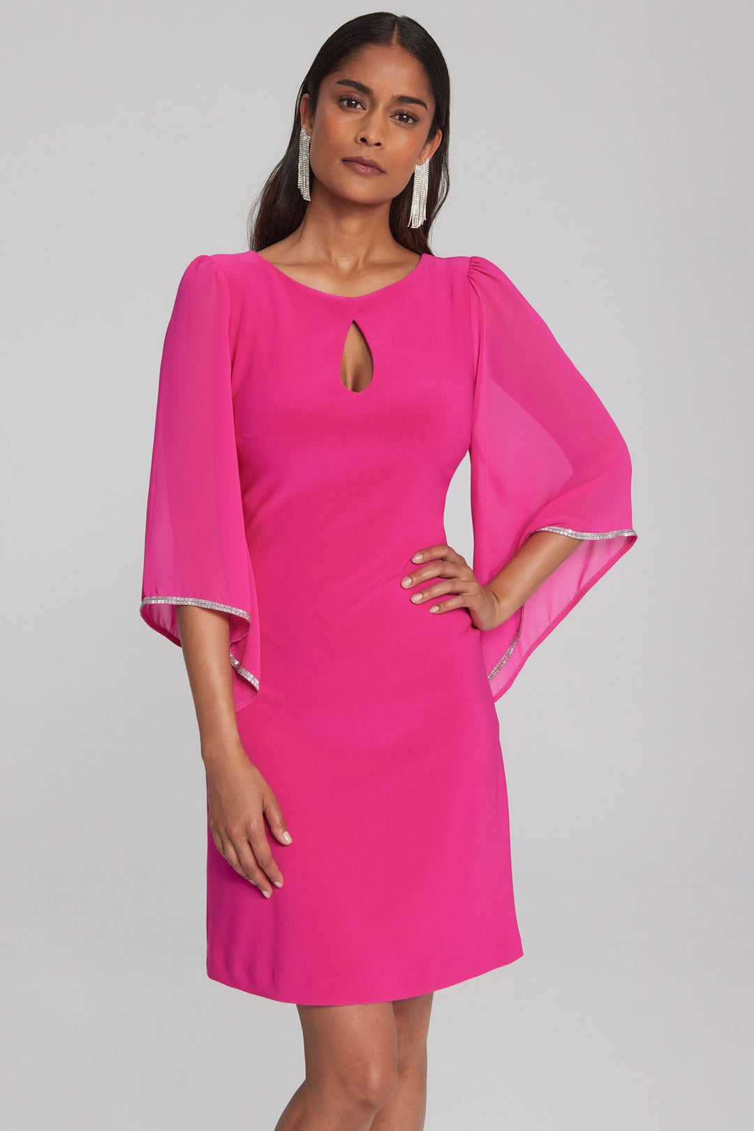 Joseph Ribkoff 241709 Shocking Pink Waterfall Sleeve Occasion Dress - Dotique Chesterfield