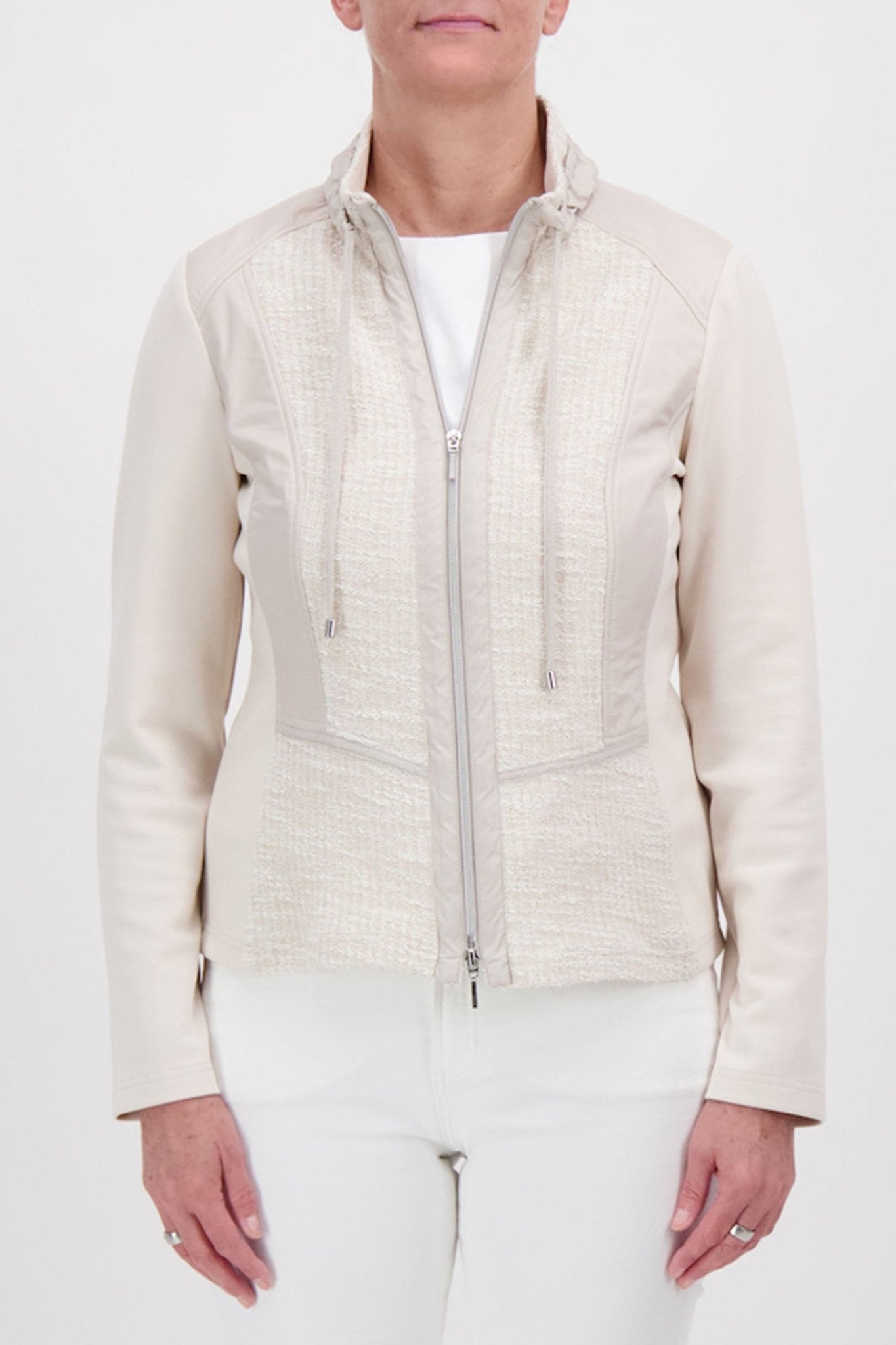 Just White J4244 054 Beige Melange Drawstring Neck Jacket - Dotique
