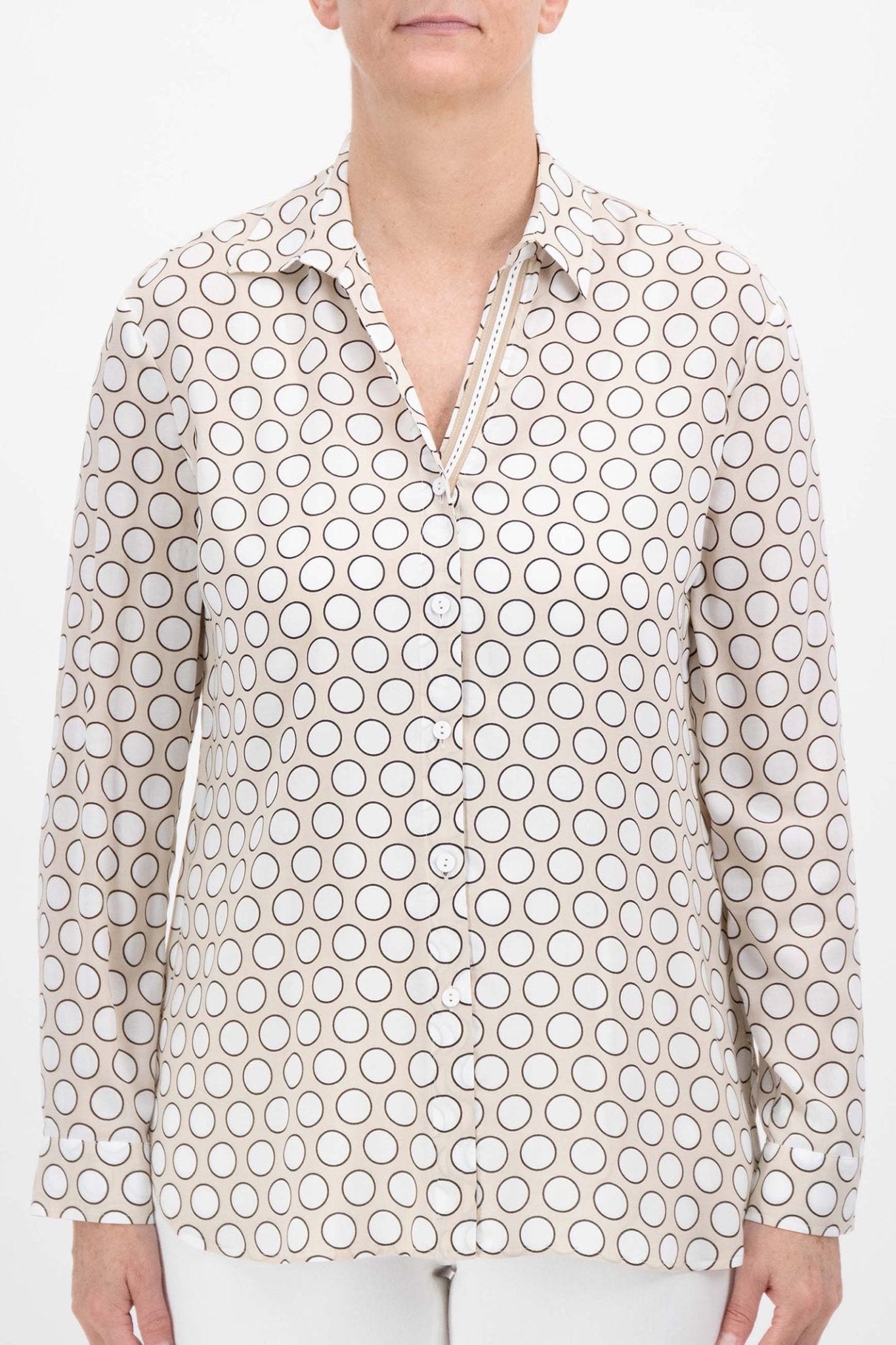 Just White J4287 055 Beige Druck Circle Print Blouse - Dotique