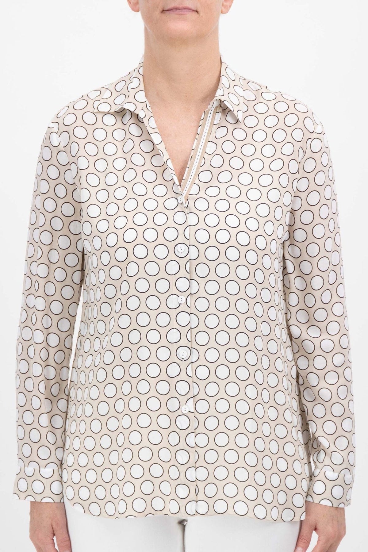 Just White J4287 055 Beige Druck Circle Print Blouse - Dotique