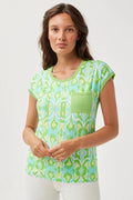 Leo & Ugo Amalia TEP596 Green Print Cap Sleeve T-Shirt - Dotique