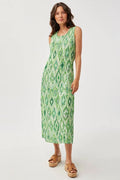 Leo & Ugo Camille OER866 Green Ikat Print Pleat Dress - Dotique