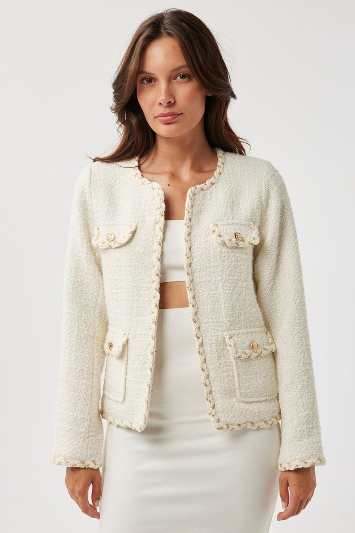 Leo & Ugo Lola JE613 Ecru Cream Round Neck Jacket - Dotique