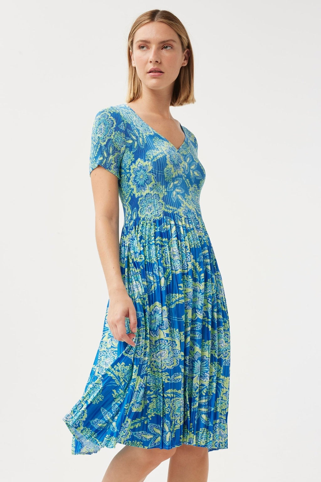 Leo & Ugo Mana KER219 Blue Print Pleat Dress - Dotique