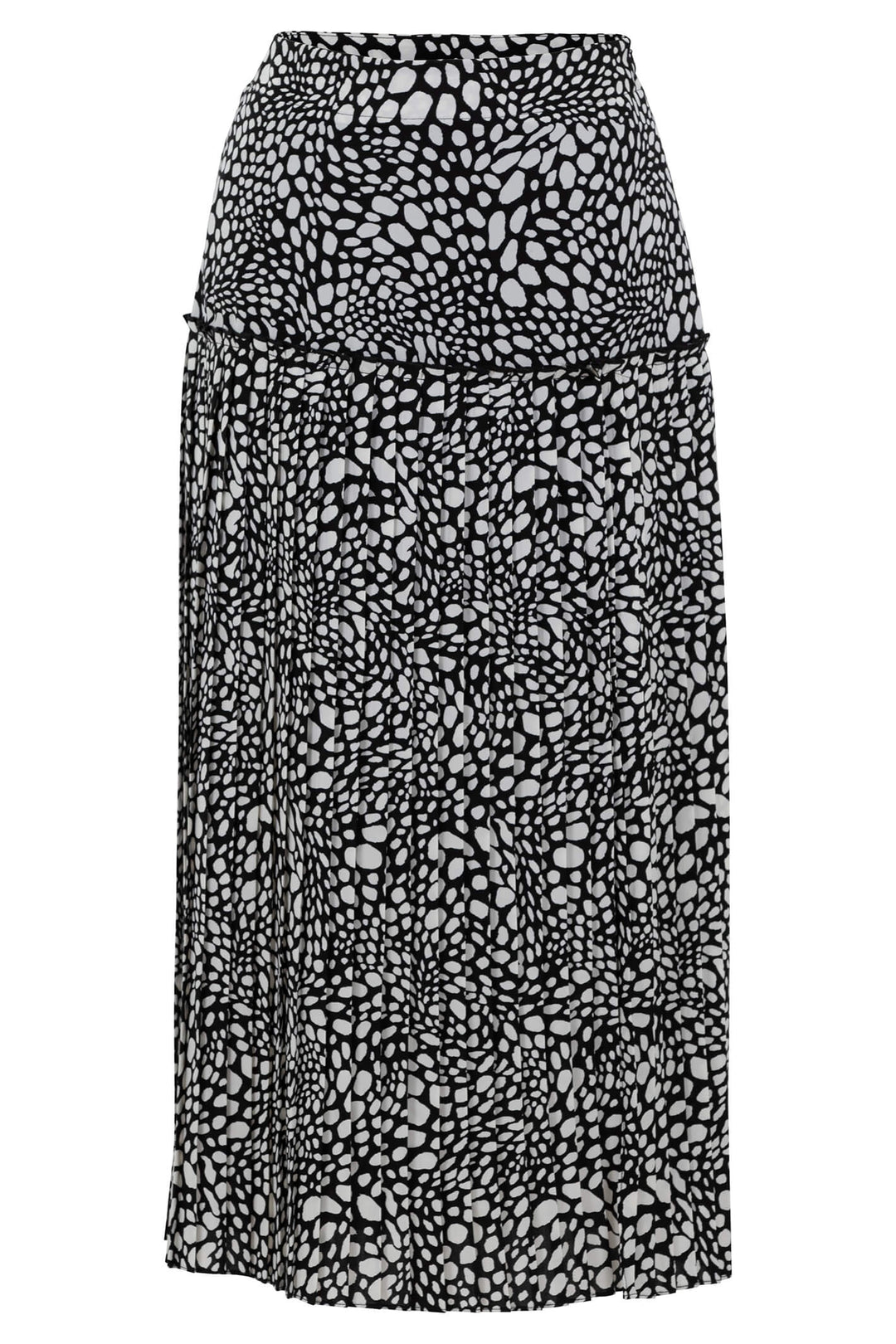 Marble 7085 101 Black White Dot Print Pleated Skirt - Dotique