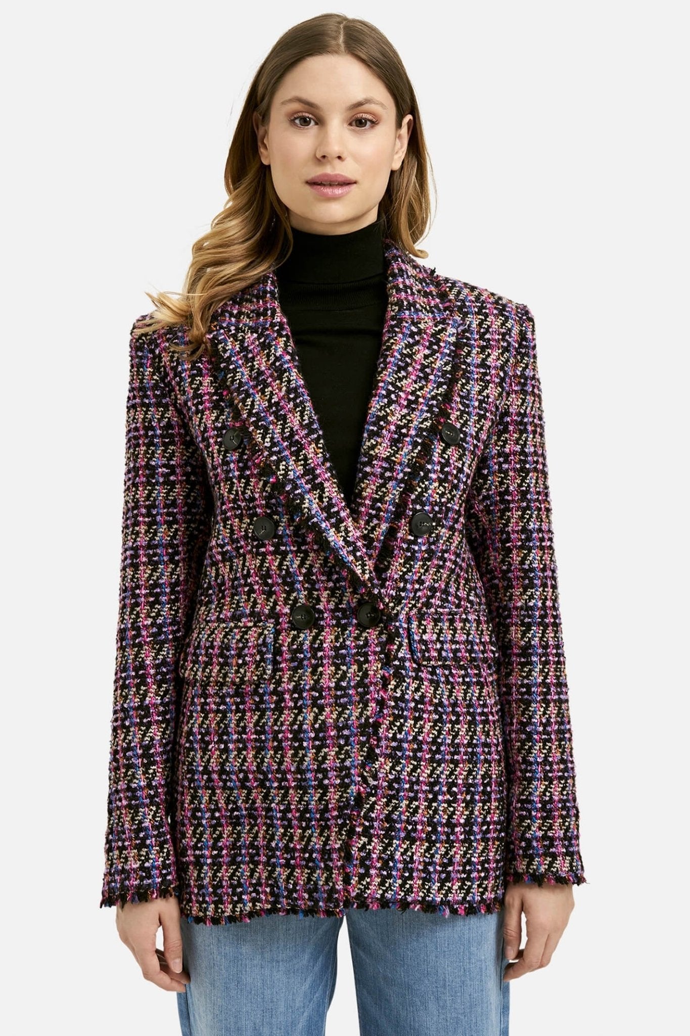 Milano 33-4535-4058 Purple Chanel Style Double Breasted Blazer - Dotique Chesterfield