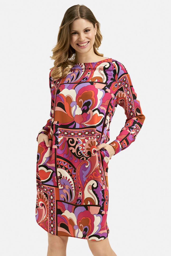 Milano 33-6132-1203 Orange Print Long Sleeve Dress - Dotique Chesterfield