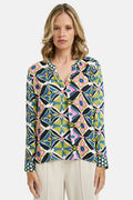 Milano 41-6230-3581 Lime Green Print V-Neck Blouse - Dotique
