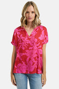 Milano 41-6249-7018 Pink Flower Print V-Neck Blouse Top - Dotique
