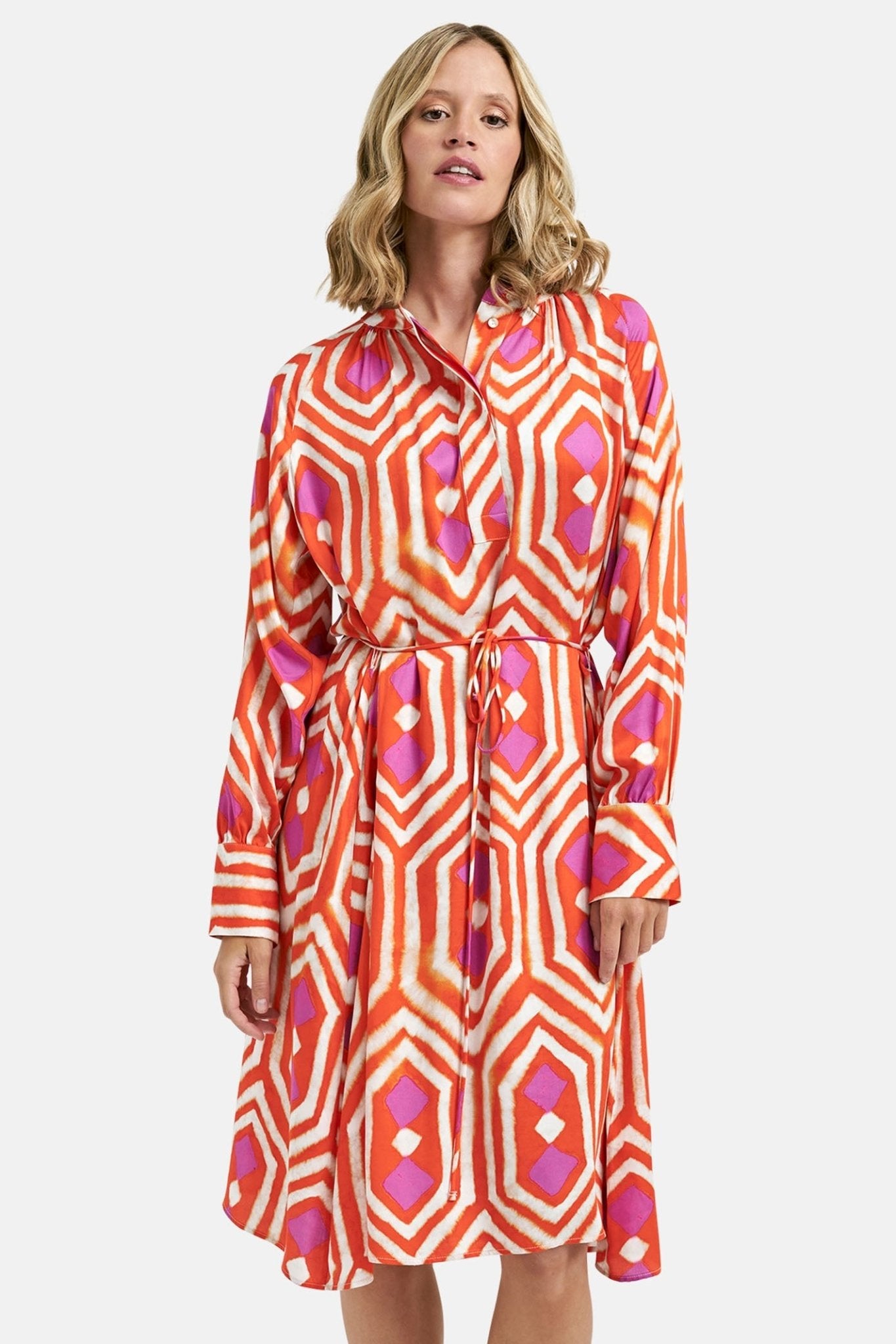 Milano 41-6254-1247 1302 Hot Orange Print Dress - Dotique