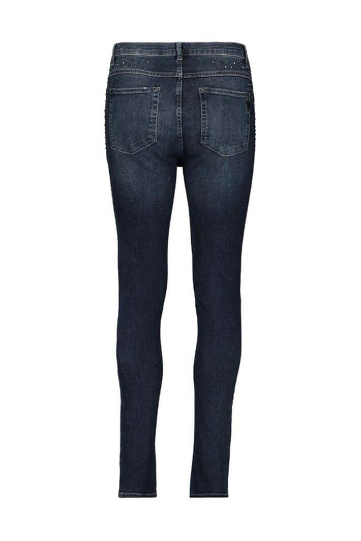 Monari 405969 Used Look Skinny Jeans With Rhinestones - Dotique