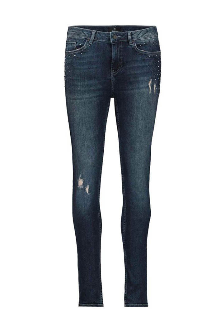 Monari 405969 Used Look Skinny Jeans With Rhinestones - Dotique