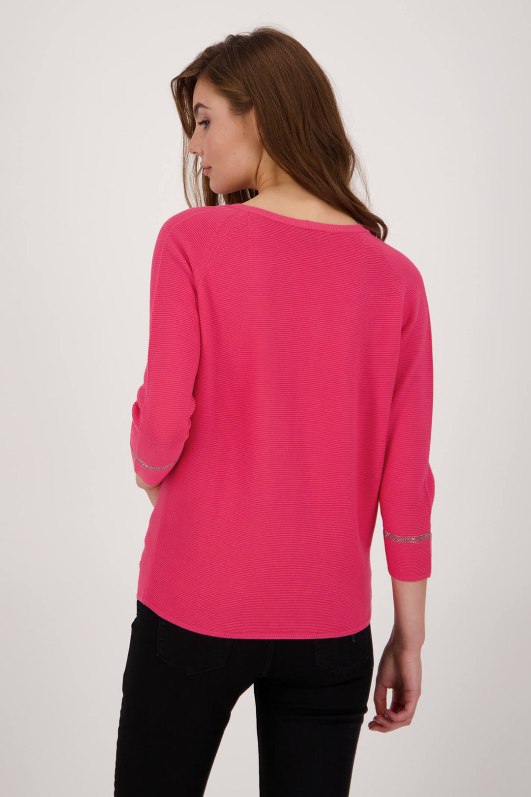 Monari 406083 Rose Pink V-Neck Knitted Jumper - Dotique
