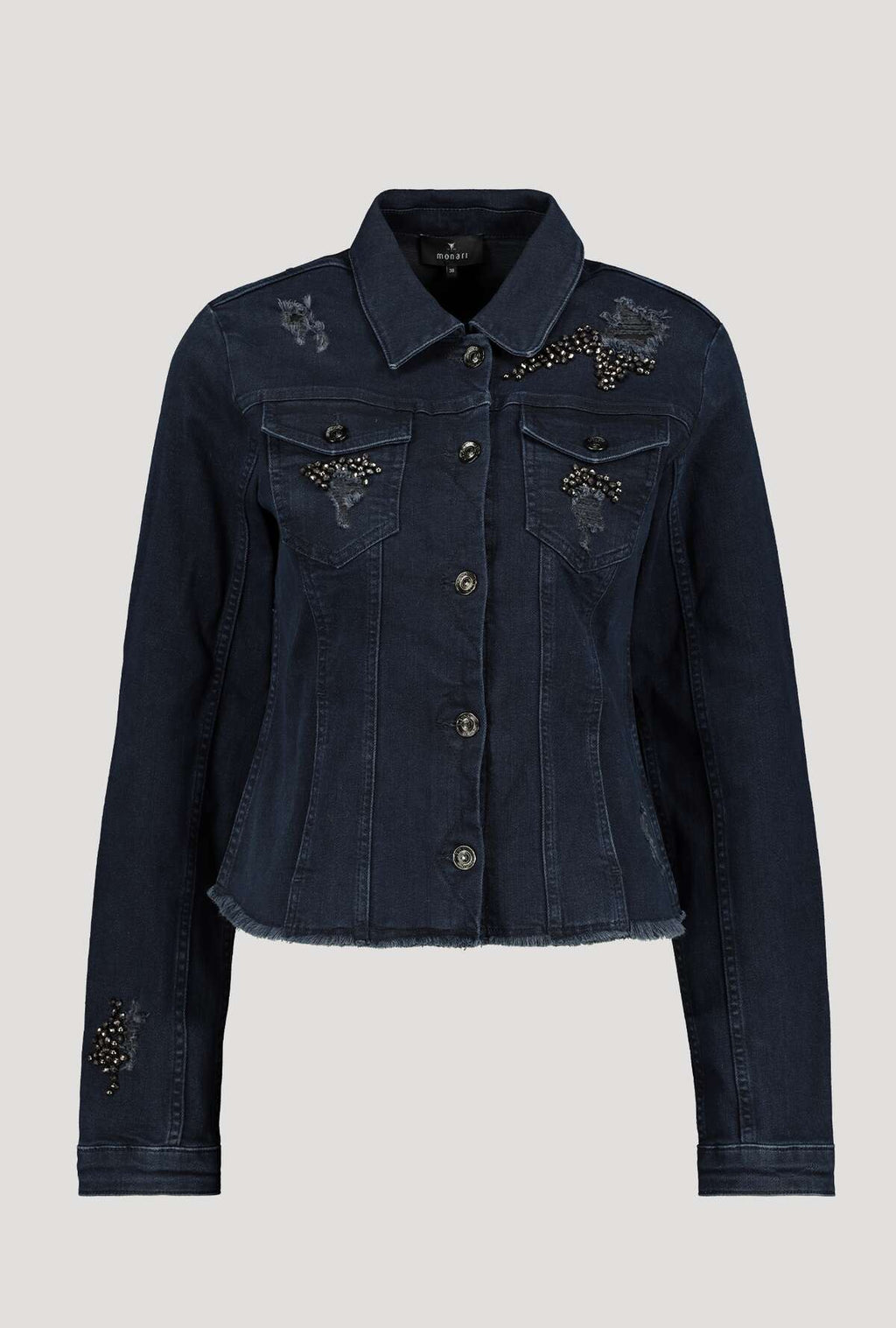 Monari 406503 Dark Denim Jacket With Rhinestones Front | Dotique