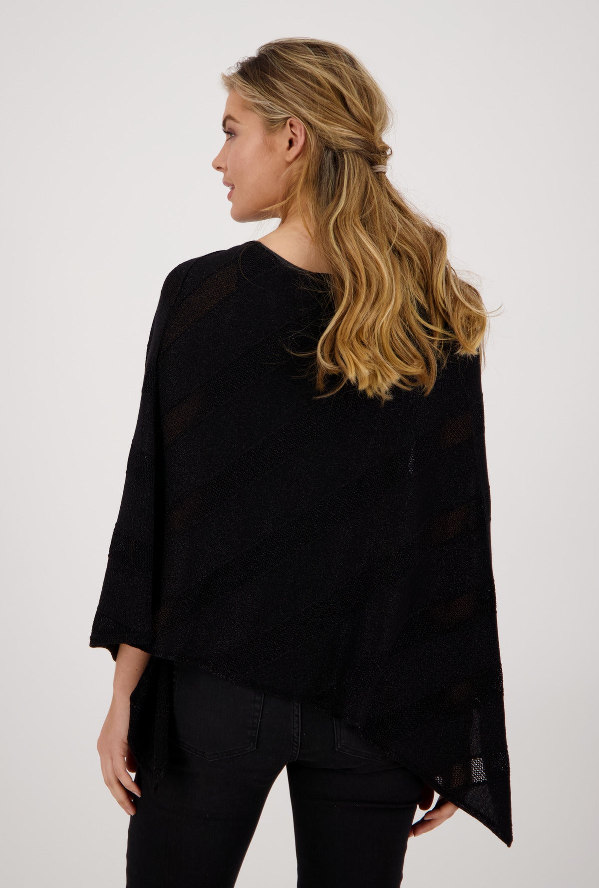Monari 406595 Black Ajour Knit Poncho with Lurex Lifestyle Back | Dotique