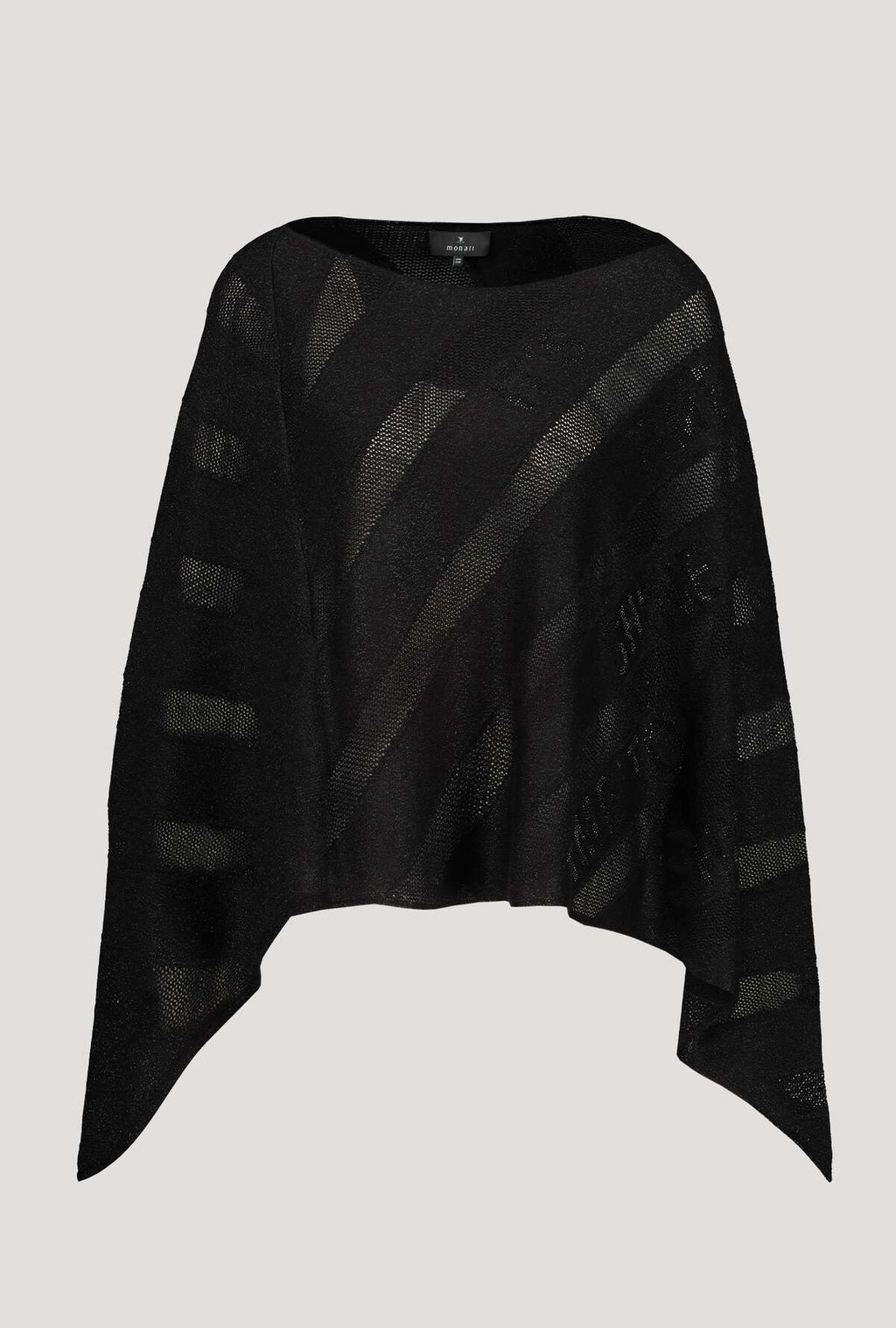 Monari 406595 Black Ajour Knit Poncho with Lurex Front | Dotique