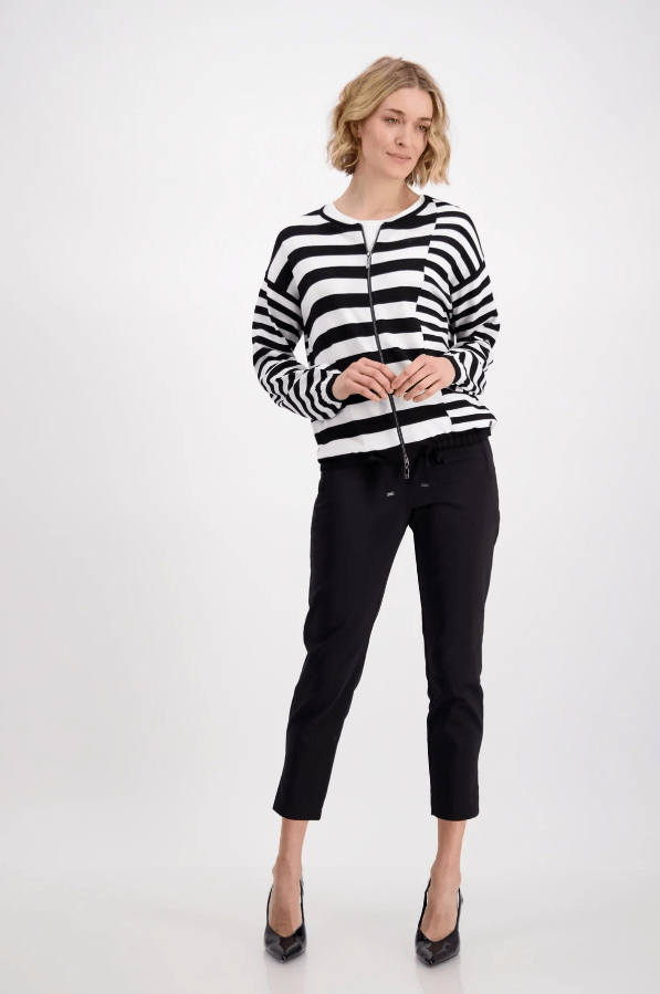 Monari 407269 Black and White Striped Jumper Front 2 | Dotique