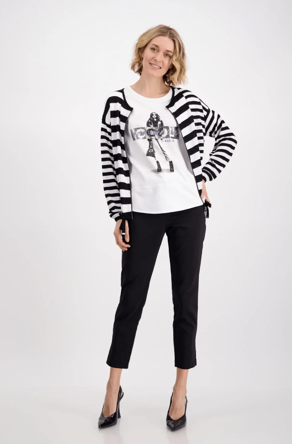 Monari 407269 Black and White Striped Jumper Front 1 | Dotique