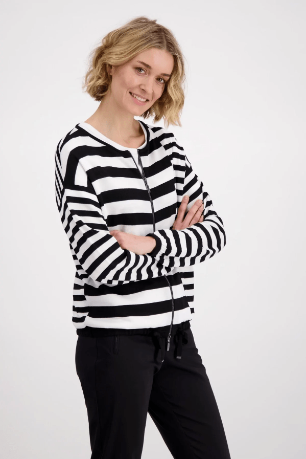 Monari 407269 Black and White Striped Jumper Front | Dotique