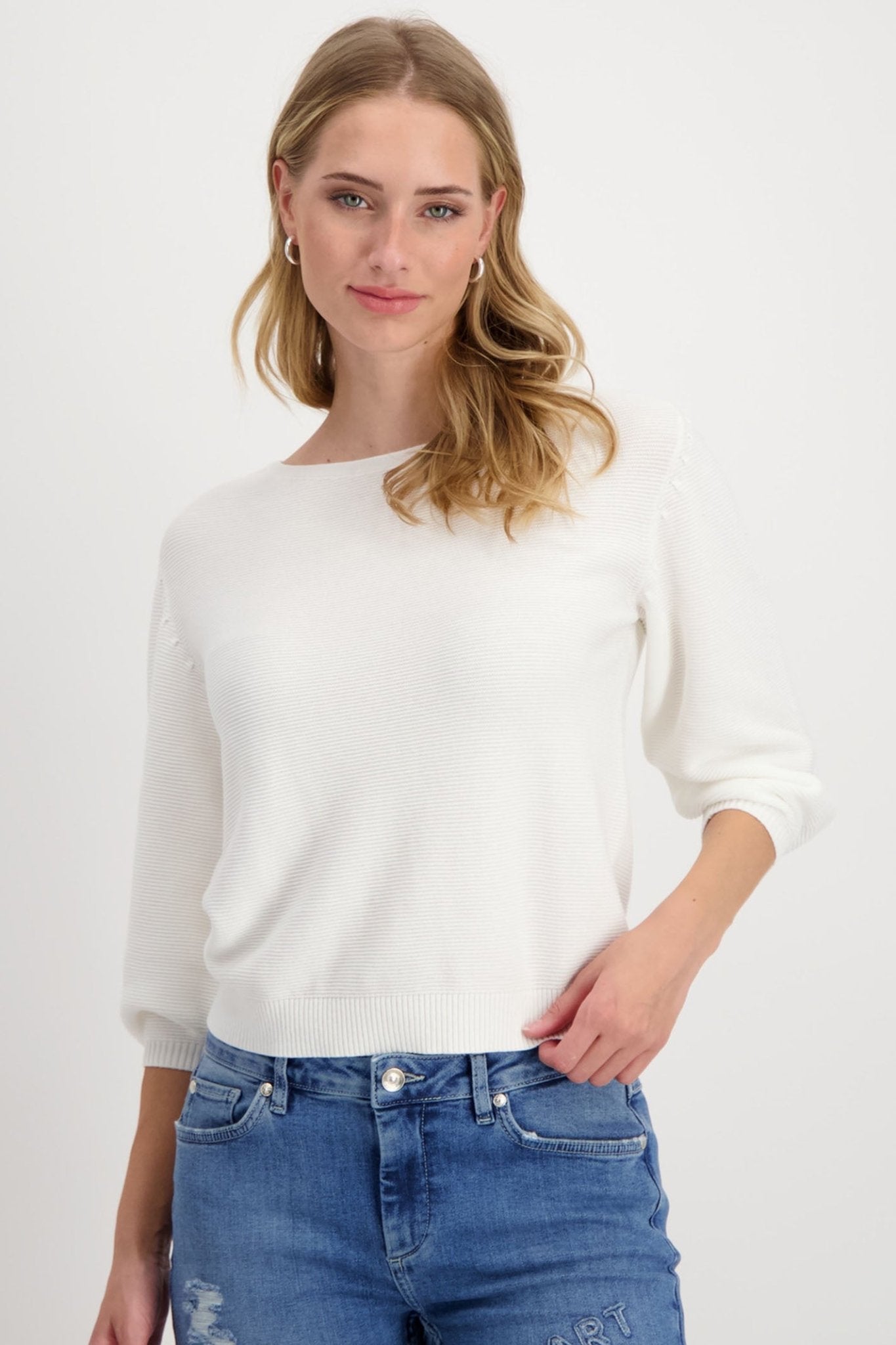 Monari 408417 Off White Wide Neck Ribbed Jumper - Dotique