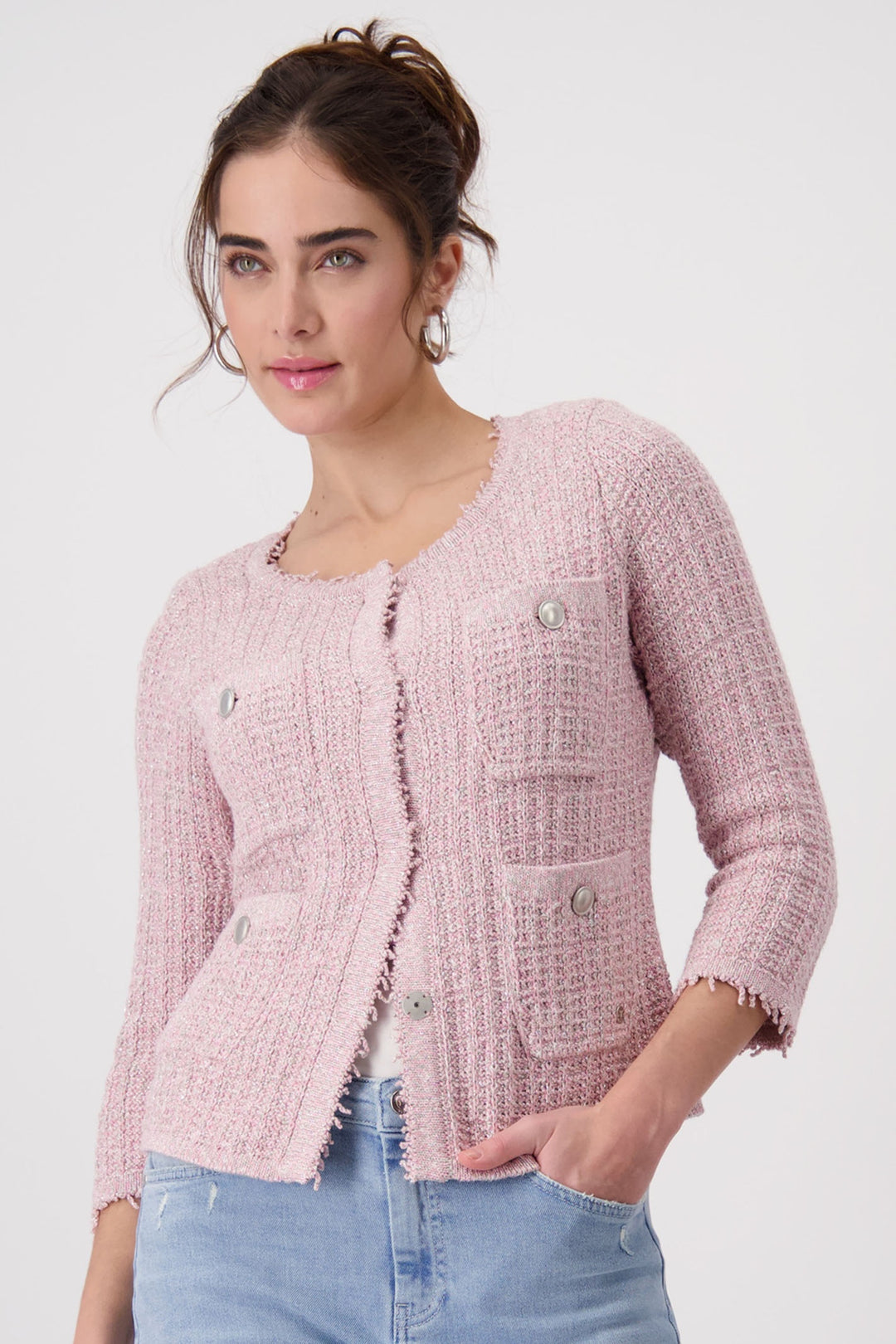 Monari 408482 Pink Smoothie Round Neck Knit Jacket - Dotique