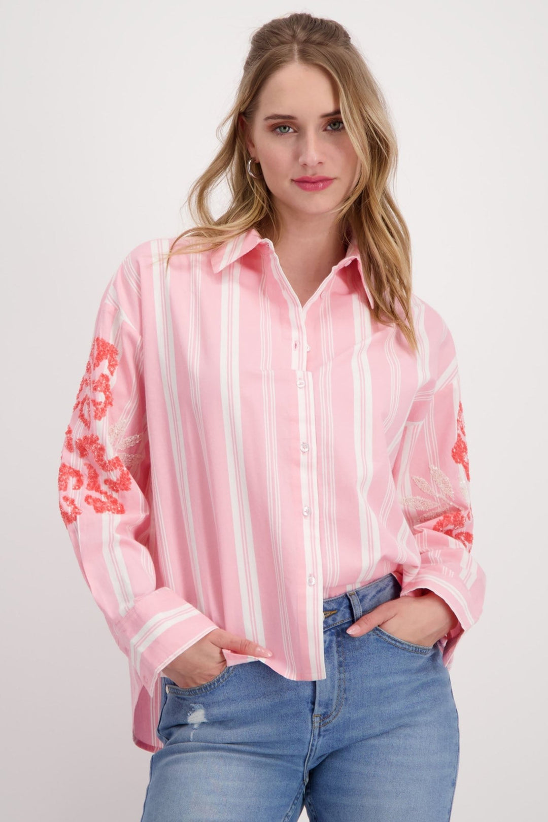 Monari 408509 Pink Smoothie Striped Sequin Detail Shirt - Dotique